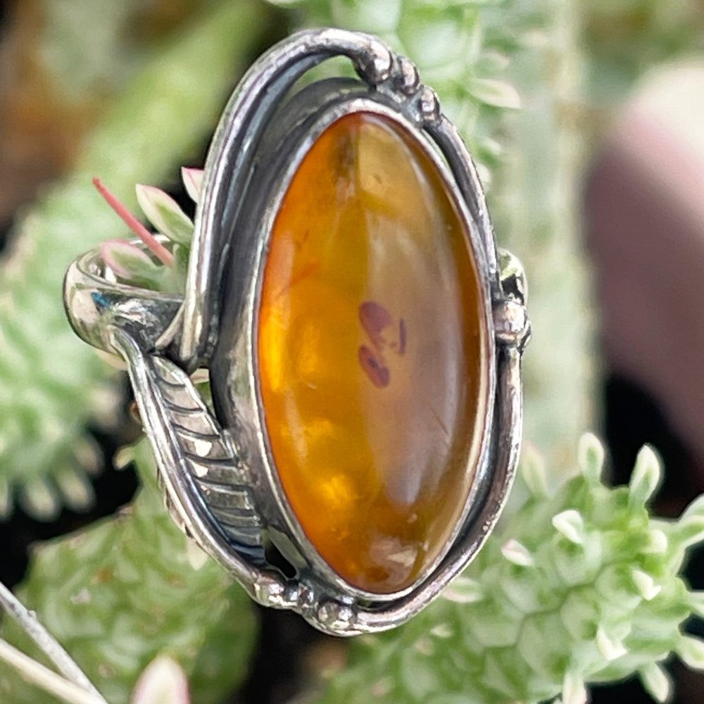 Baltic amber ring 925 sterling silver size 7.25 cocktail statement ring vintage